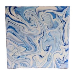 Abstract Fluid Pour Painting 6 x 6 Canvas Board Home Decor Wall Art White Blue