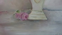 Vintage ORIGINAL Painting by Cindy Ellis PINK ROSES in a Vase Painting Signed