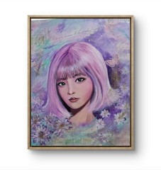 Original 14 x 11 Asian Girl Mixed Media Canvas Board Painting