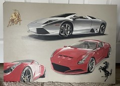 Original Painting Of Exotic European Sports Cars 24 x 34”