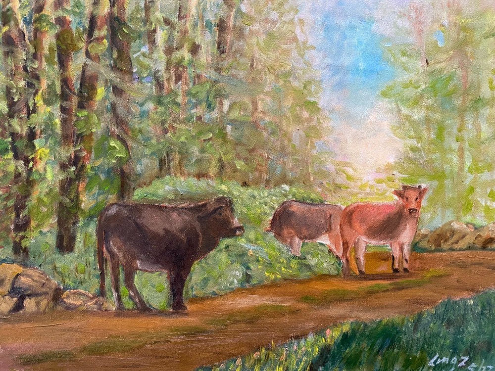 Oil painting Cows in Field on Canvas 1/2″ Thickness 12×16″