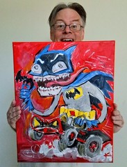 Original Batman 66 Painting Batmobile Thayer Folk Art OOAK Large Signed
