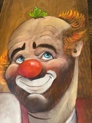 Brother Matthew Clown oil on carved wood