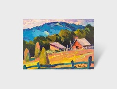 Oil painting Farm Ukrainian painter canvas Unframed original Decor landscape