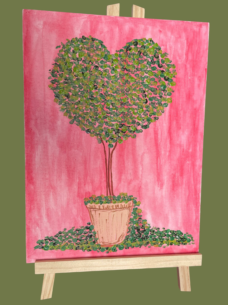 Love Tree Painting | Heart Topiary Art on Pink Canvas 9×12 | Nature Inspired