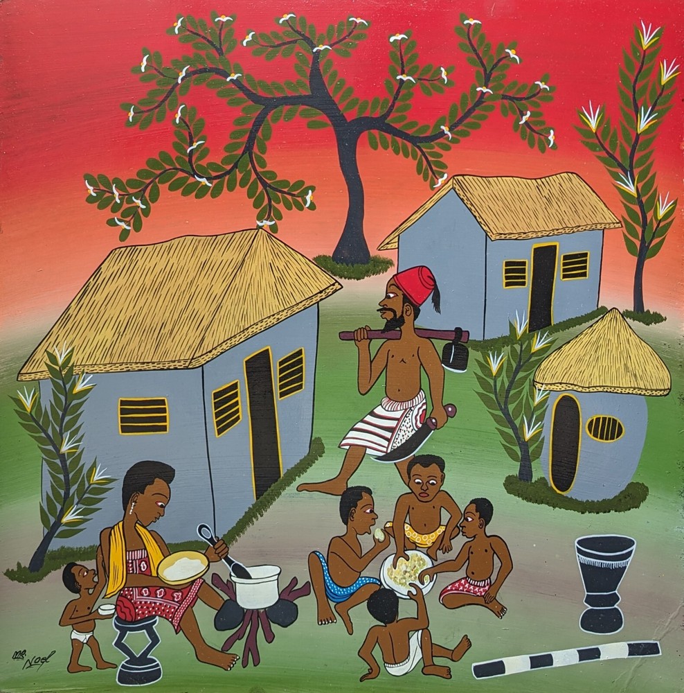 NOEL’s COMING HOME TO DINNER on board painted by a first generation Tingatinga