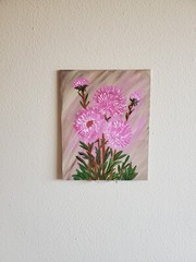 Handmade Painting Acrylic Art Panel 10x8x1/16in Decor Flowers Asters Garden