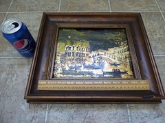 Vintage MCM Venice Canal Painting Gold Leaf Accent