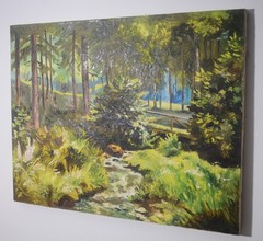 ORIGINAL PALETTE KNIFE OIL PAINTING 19.5″X25.5″ „FOREST CREEK‘