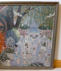 Rare Japanese Modernism Heaven & Hell Oil Painting 1926