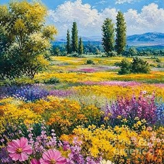new handmade Painting on 16″*16″ canvas Vibrant Wildflower Meadow 706 by Wendy