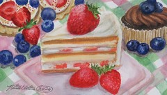 OOAK Watercolor painting, Desserts, Berries, Food, Cake, Traditional artwork