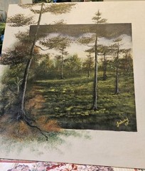 Wooded Landscape Acrylic Painting On Fredrix Canvas Panel Signed Johnny 18″X 18″