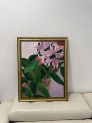 Original Edith Licea Oil Painting 1995 Pink Orchid Floral Framed Signed 21×27