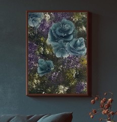 Original Abstract Floral Painting On Canvas 18×24 Signed By Artist