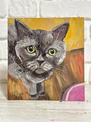 Oil Painting Original British Funny Cat Portrait Impressionism Kitten Signed Art