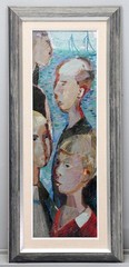 Original Swedish Oil on Panel – “Three Boys” by Bertil Wahlberg 39 × 85 cm