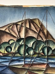 ANTIQUE MODERNIST PAINTING EXHIBITED IN SAN FRANCISCO 1930’S CUBISM WPA COASTAL