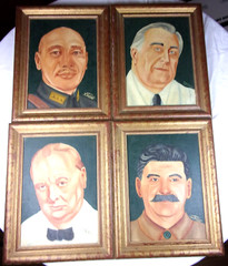 FDR Churchill Stalin Chang Kai-Shek WWII Lot of 4 oil paintings 1948 J. Lombardi