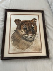 FRAMED TIGER CUB WATER COLOR BY JUNE COBB WALL ART, 13″ X 15.5″