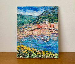 Portofino Italian Riviera Oil Painting on Canvas Summer Coast Painting