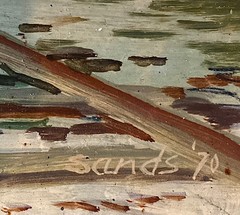 1970 Australian SIGNED painting SANDS landscape HARBOR seascape boat Leslie Bill