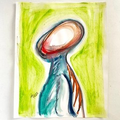 IAm Original Art Abstract Figure Mixed Media Painting 11x14in Matted Frame Ready