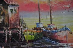 „Sunset in the harbour“ – Handmade Oil Painting on Canvas, 92cmX62cm