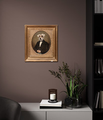 19th Portrait of A Victorian Gentleman & Head Of A Jack Russell Terrier Dog