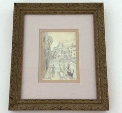 Watercolor & Pen Painting Venice Canal Scene Matted and Framed 9″x 10.75″ Signed
