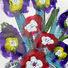 OOAK „Red & Purple Flowers“ 9×12 Canvas Expressionism Abstract Design Home Art