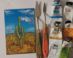 Framed Saguaro Arizona Cactus Sonoran Desert Landscape 4×6 Oil Painting Original