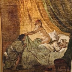 Antique Painting Oil Canvas Woman Frame Wood Nude Libertine Decor Art Rare Old