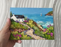 Original Oil Painting Irish Landscape Impasto Small Art Canvas board 5x7in