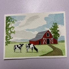 ACEO Original Watercolor Painting 2.5×3.5 Inches Farm Scene Old Truck In Barn .