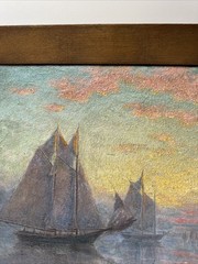 ANTIQUE IMPRESSIONISM PAINTING SUNSET TONALISM NEW YORK COAST BEACH EXHIBITED