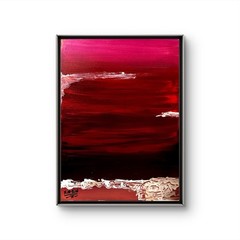 XIN-XIN Original Acrylic Painting Abstract Crimson Seascape Red Moody Art 12×16