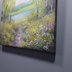 Lakeside Wildflower Path Oil Painting Nature Landscape Garden Artwork 10×10