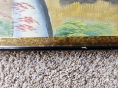 Vtg Asian Landscape Painting on Silk with Gold Wooden Frame, Signed