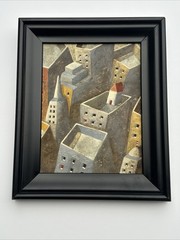 JORDI PINTO PAINTING CITYSCAPE ROOFTOPS CITY ARCHITECTURE CUBISM MODERNIST SMALL