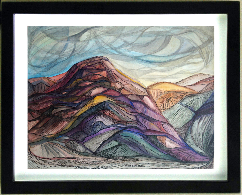 Ink and Watercolor Landscape Signed Bertrand Marie-Thérèse known as Mité (f)