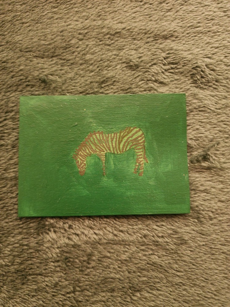ACEO Original Acrylic Painting Abstract Green Zebra by Kiva