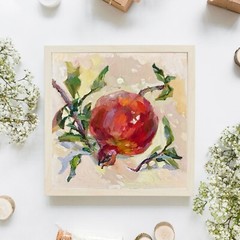 Pomegranate Painting Original Fruit Oil Painting Small Food Painting Pomegranate