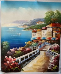 Original Oil Painting Never Stretched “ Mediterranean Village 2”Tom L Paintings