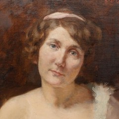 E. O. Braun – German School Early 20th Century Oil, Lady with Roses