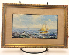 OSWALDO MONCAYO (1923-1984) Miniature Painting – Fishermen/Sailboat
