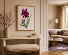 Original Purple Iris Watercolor Painting Floral Art Signed