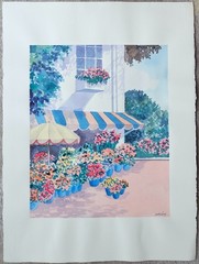 Peter Wong Beach House Original Watercolor painting Arches paper Flower Shop art
