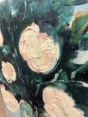 Original Oil Painting Still Life Vase of Flowers SIGNED JOSIE Impasto Art shabby
