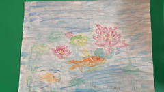 B Chamion 2016 Koi Fish & Water Lily Pond Original Watercolor, 14×11 Unframed